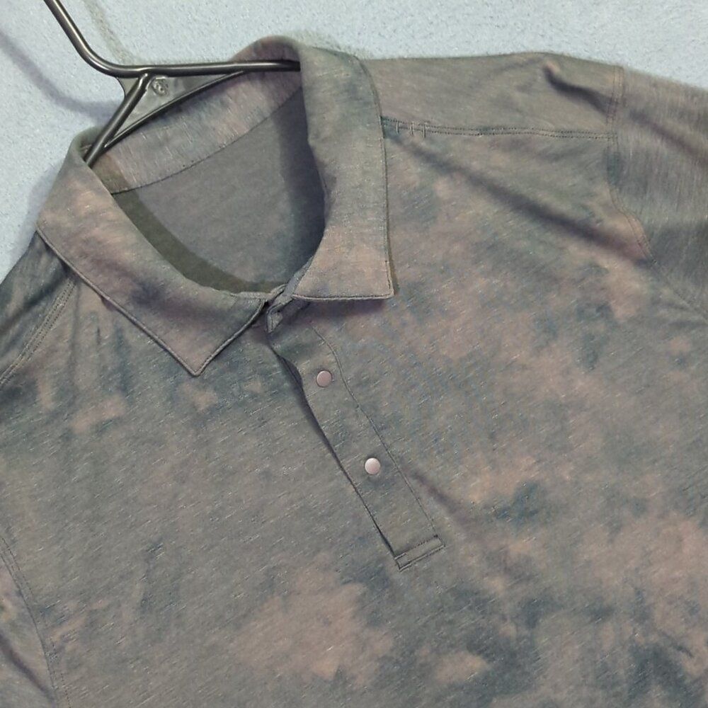 Lululemon Evolution Polo Shirt Men's L (Estimated) Gray Diamond Dye Short Sleeve